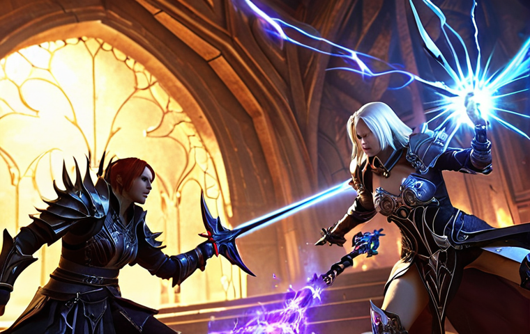 **Aion PvP Action Scene**: An epic, high-energy Aion PvP battle unfolding in a contested zone like the Abyss. Diverse player classes (e.g., a heavily armored Templar, a casting Sorcerer, a nimble Assassin, a supportive Healer) are engaged in dynamic, coordinated combat against opposing forces. Emphasize intense magical effects, weapon clashes, and the visual representation of strategic teamwork. Cinematic fantasy art style, vibrant, detailed, action shot.