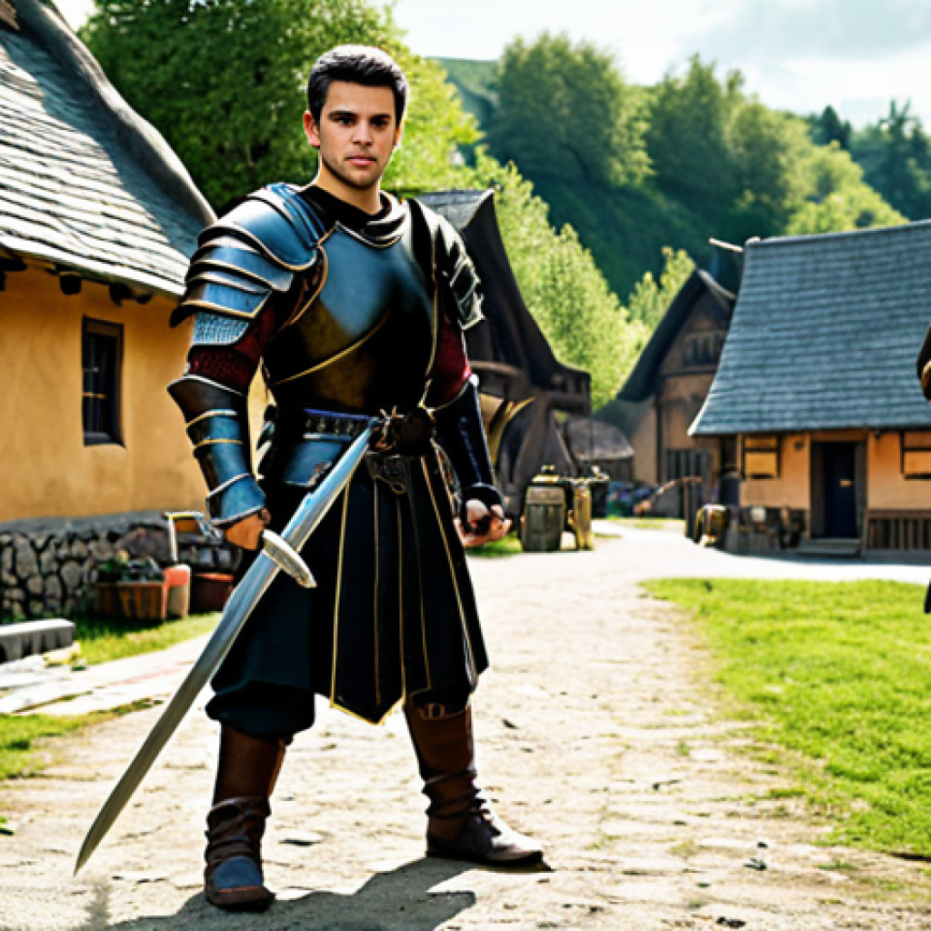 Armored Warrior**

"A fully clothed, family-friendly fantasy warrior in leather armor, wielding a simple sword, standing in a beginner training area of a village. Safe for work, appropriate content, perfect anatomy, natural proportions, modest attire, well-lit, professional quality."

**