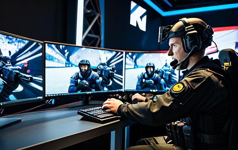 A skilled Ion game player, fully clothed in tactical gear, safe for work, focusing intently on their screen during a competition, surrounded by cheering teammates, professional gaming setup, perfect anatomy, natural proportions, appropriate content, modest.