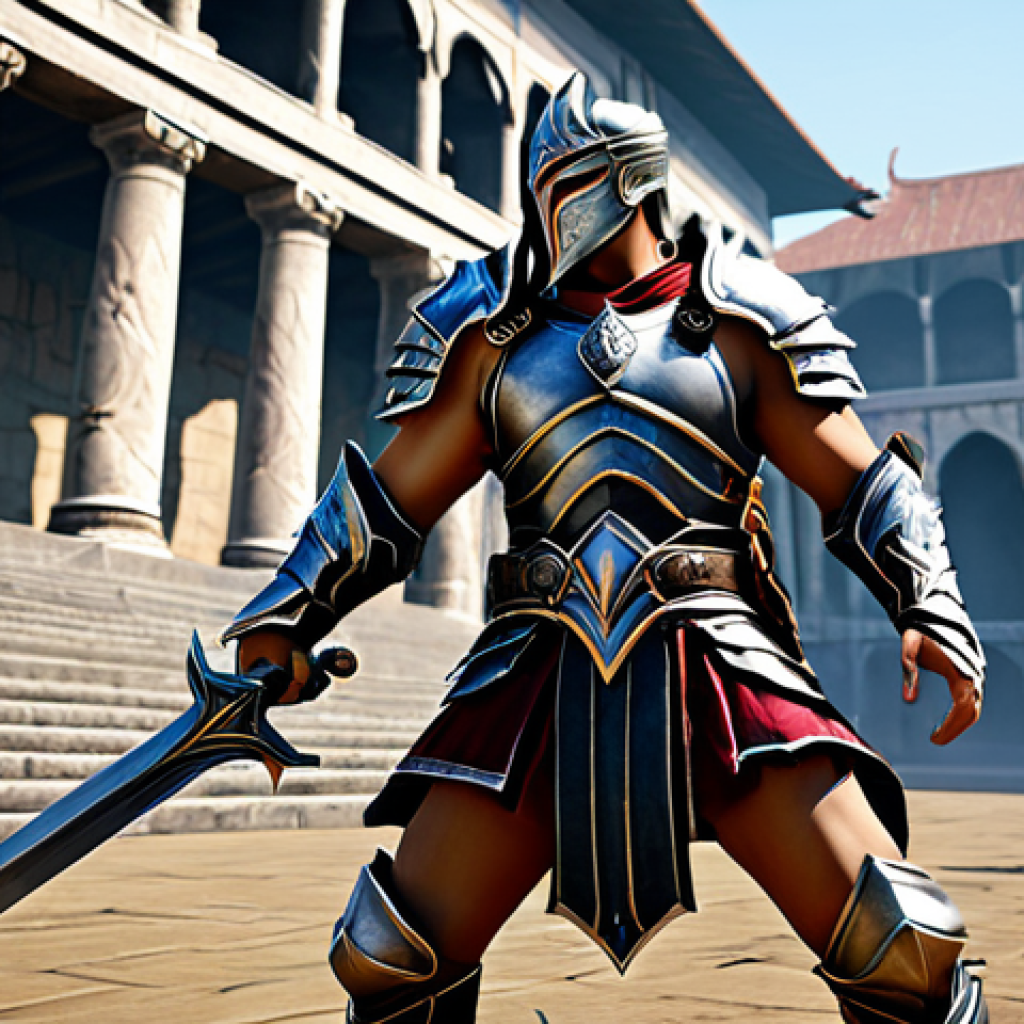 "A fully clothed Gladiator character in Aion, wearing modest armor, engaged in a PvP battle in Beluslan. Safe for work, appropriate content, perfect anatomy, action pose, high quality."