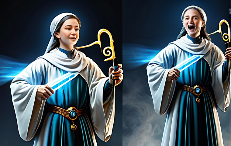 아이온 클래스별 PvP - "A Sorcerer in modest robes, fully clothed, casting a spell with magical effects, facing a Spiritmas...