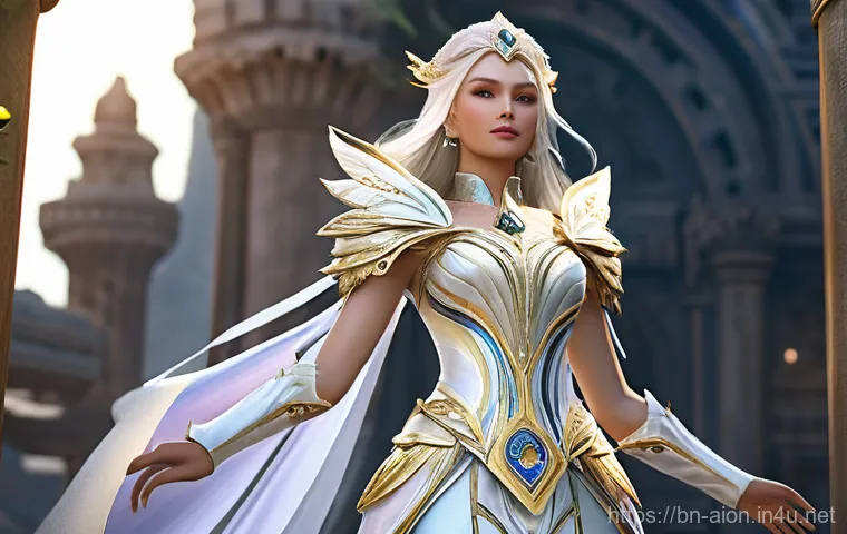 아이온 캐릭터 코스튬 획득 - **Aion Quest Reward: Triumphant Daeva in Lore-Rich Attire**
    "A female Elyos Daeva, fully clothed...