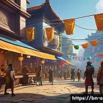 아이온 서버 추천 - A vibrant fantasy MMORPG server selection scene showing diverse players from Bengali culture engagin...
