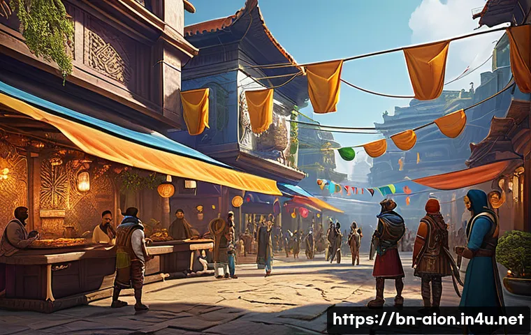 아이온 서버 추천 - A vibrant fantasy MMORPG server selection scene showing diverse players from Bengali culture engagin...