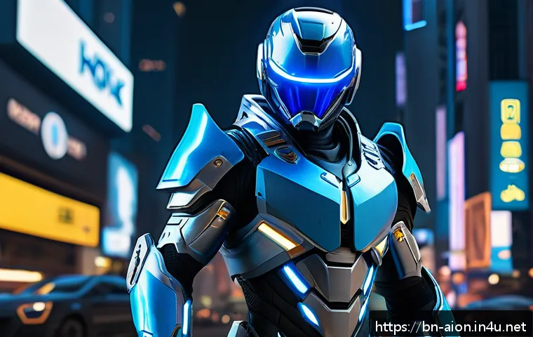 아이온 인기 스킨 목록 - A futuristic Ion character skin featuring bright blue and silver metallic finishes, sleek armor with...