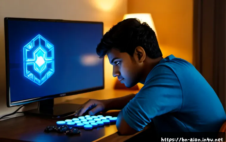 아이온 AP 효율적 사용법 - Photorealistic young Bengali gamer at a clean home desk, thoughtfully comparing glowing fantasy armo...